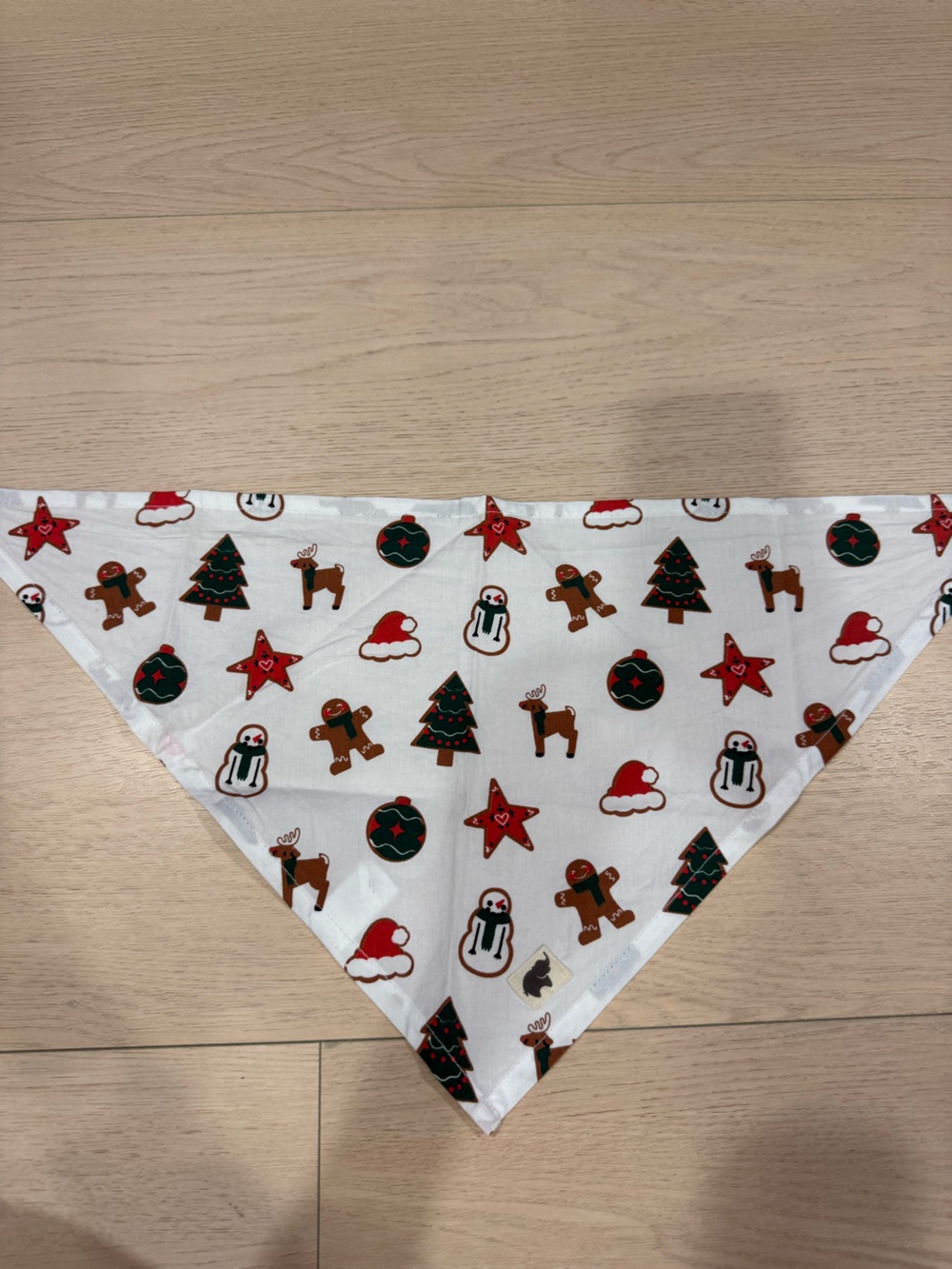 Monica + Andy Dog Holiday Print White Bandana with Red & Green Festive Icons